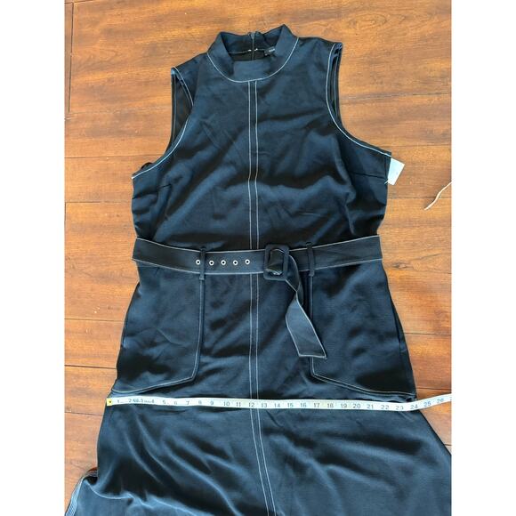 Halogen Topstitched Belted Waist Sleeveless Mock Neck Midi Dress Black Sz XL - Picture 10 of 11